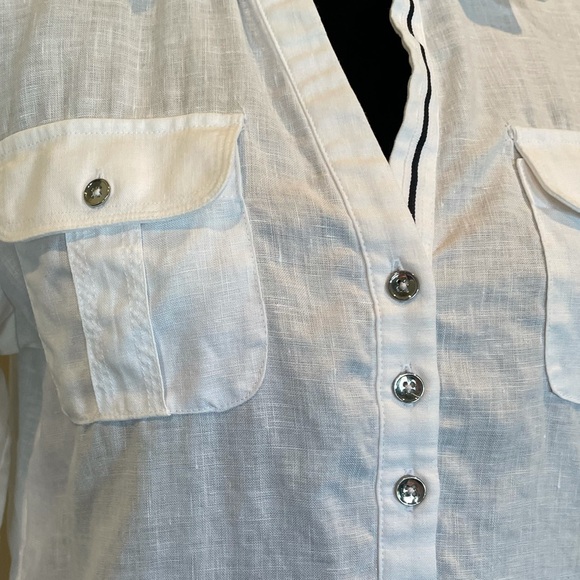 Jones New York 100% linen white long sleeve pullover top blouse size medium - Picture 6 of 12